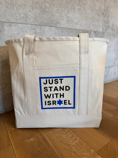 Just Stand With Israel Canvas Bag- white