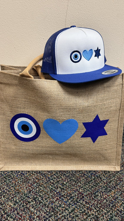 Eye Heart Star Burlap Bag