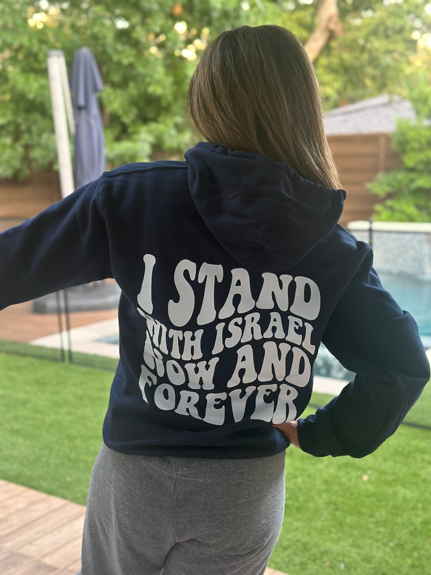 I Stand with Israel Now and Forever- Navy Hoodie- Wavy